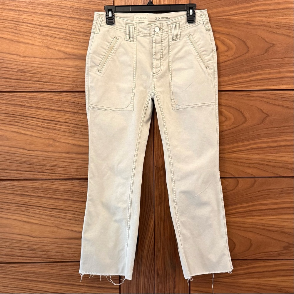 Pilcro Anthropologie The Yaya Crop Flare Tan Raw Hem Pants - Sz 25